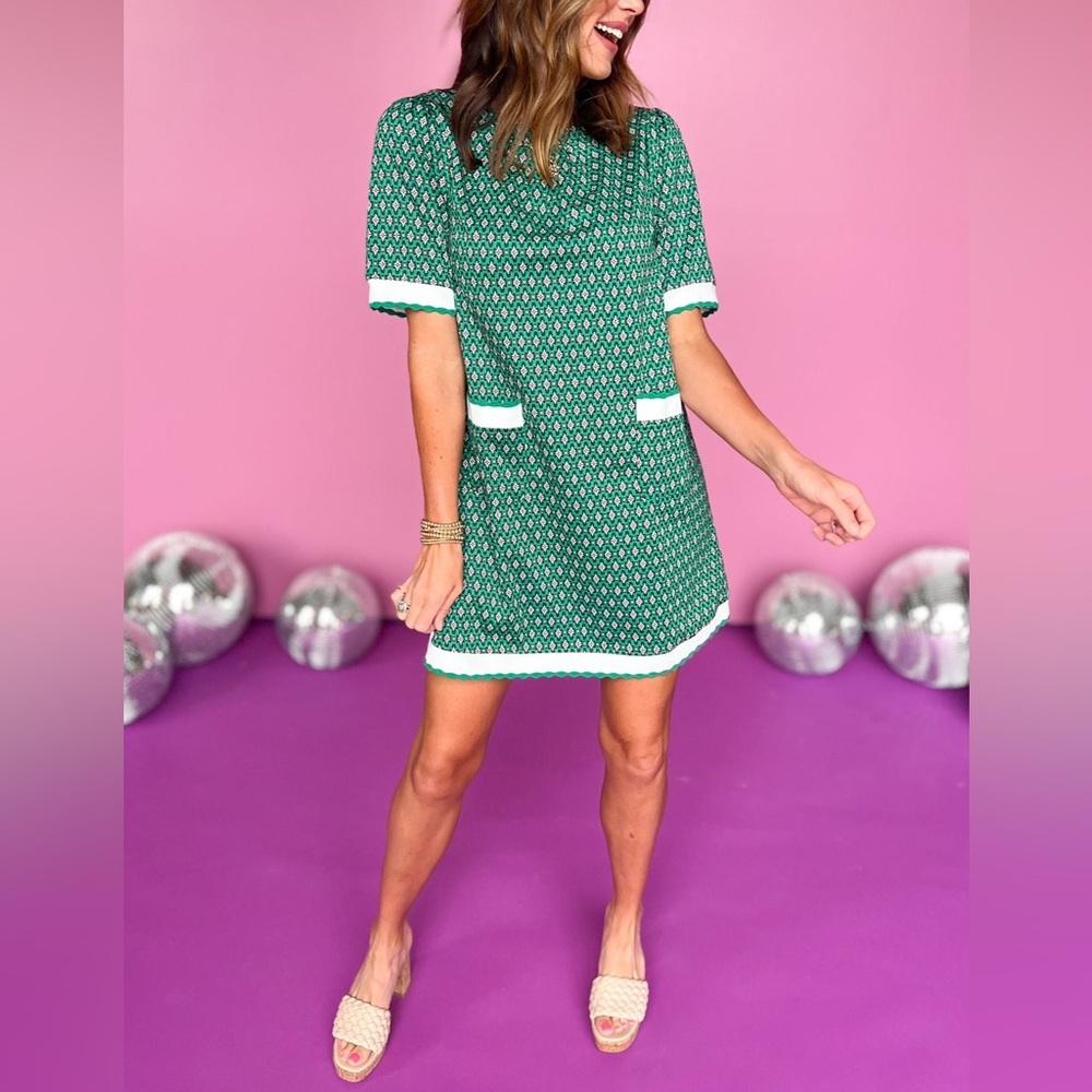 Voy Diamond Wavy Trim Mini Dress Green Medium